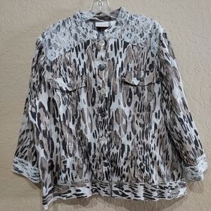 Chico's Leopard Lace Jacket Size 3 & Taupe High Low Pleated Skirt Size 2